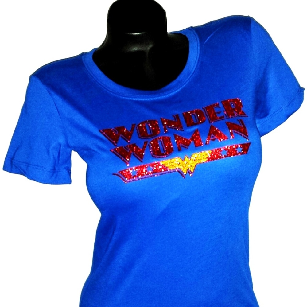 Wonder Woman Jersey Tee with Shiny Lettering.